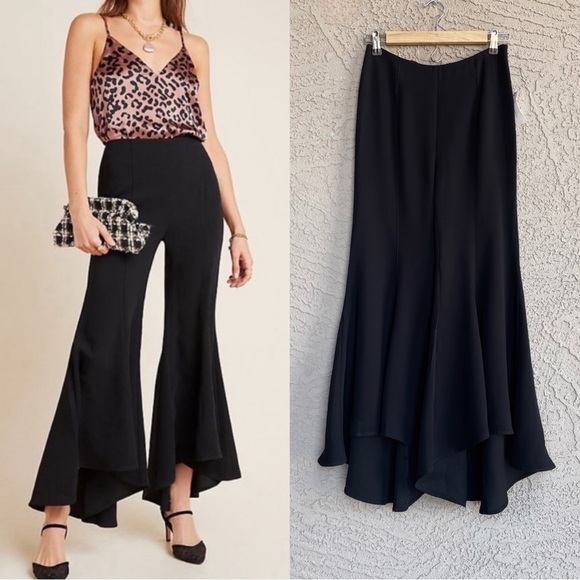 ANTHROPOLOGIE NWT Black Wide Leg Flowy Flounce Flare Pants Zinnia Trousers - Picture 4 of 13